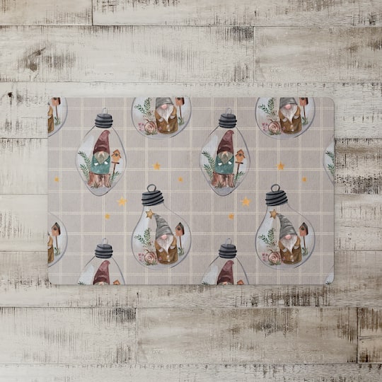 Gray & White Check Gnome Globe Pattern Floor Mat